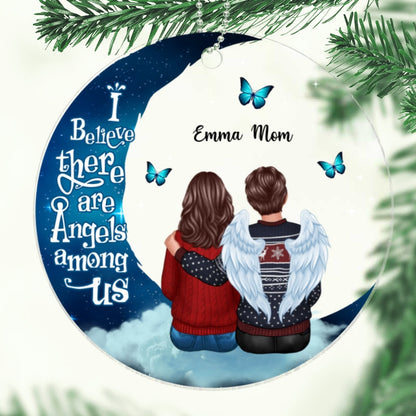 Angels Among Us Butterflies On Moon Family Memorial Personalized Acrylic Ornament