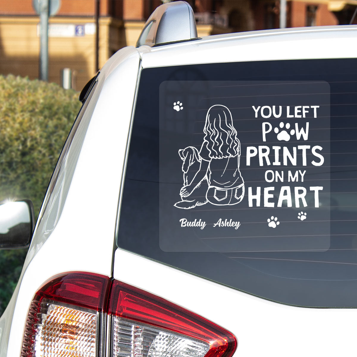You Left Paw Prints On My Heart Outline Dog Memorial Personalized Decal