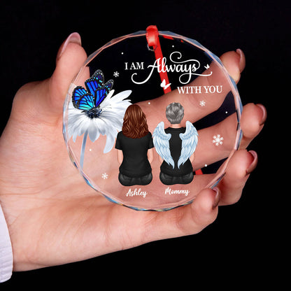 Butterfly Daisy Always With You Personalized Circle Glass Ornament, Heartfelt Memorial Gift For Your Loved One