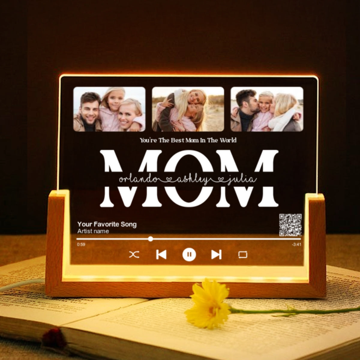 Customize with a Song That Speaks Your Heart, Personalized Photo LED Night Light, Mother's Day Gift for Mom, Scannable QR Code