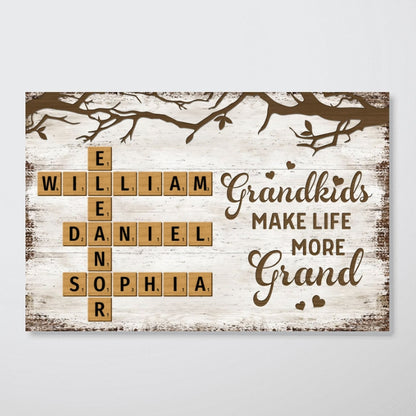 Grandkids Make Life More Grand Crossword Puzzle Art Personalized Poster, Gift for Grandma