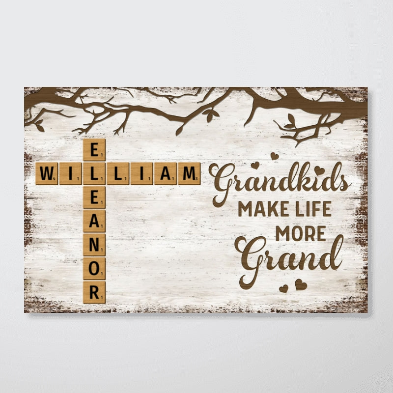 Grandkids Make Life More Grand Crossword Puzzle Art Personalized Poster, Gift for Grandma