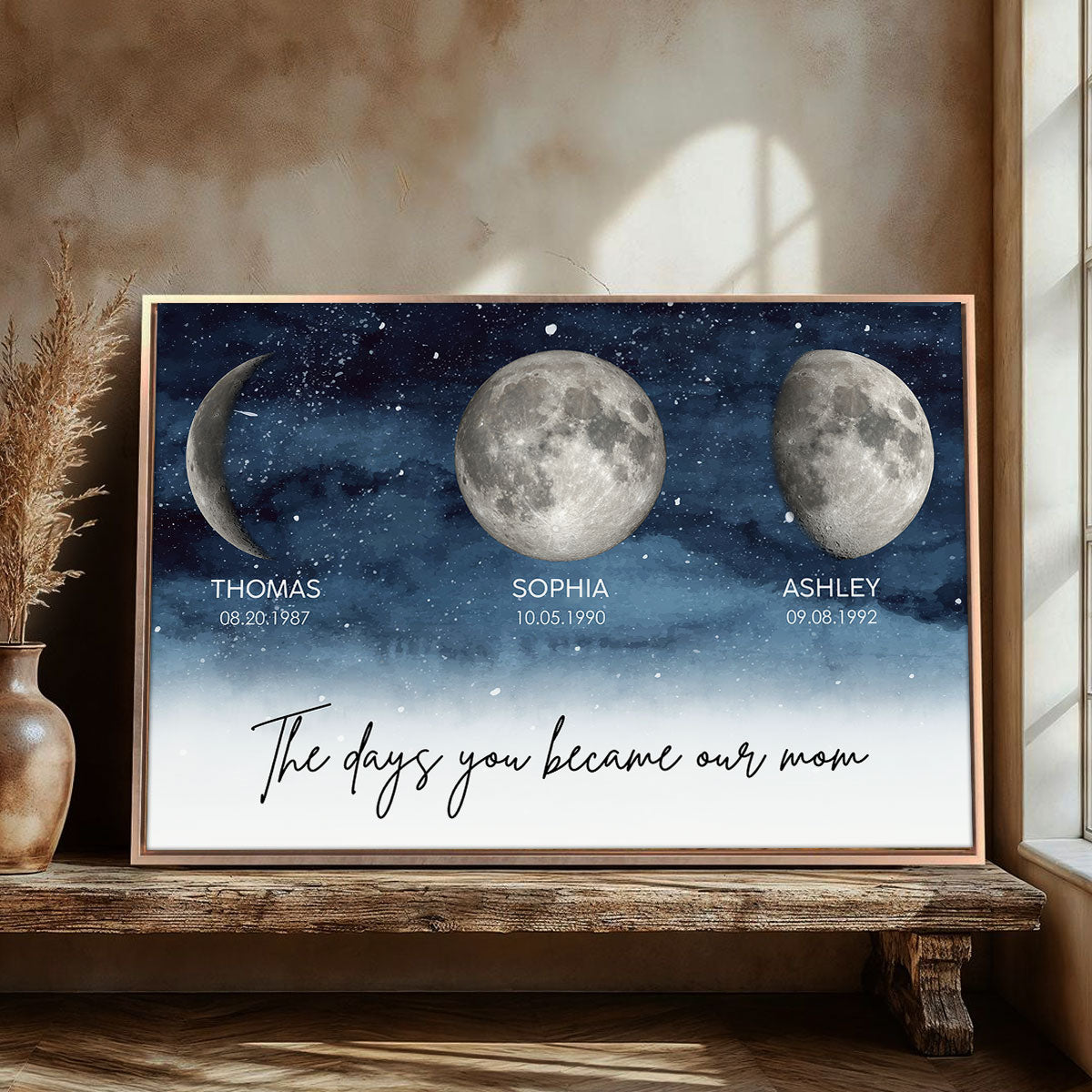 Starry Night The Day You Became Mom Custom Birth Moon Phase Personalized Poster, Heartfelt 2025 Mother's Day Gift For Mom