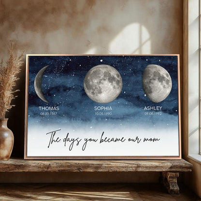 Starry Night The Day You Became Mom Custom Birth Moon Phase Personalized Poster, Heartfelt 2025 Mother's Day Gift For Mom