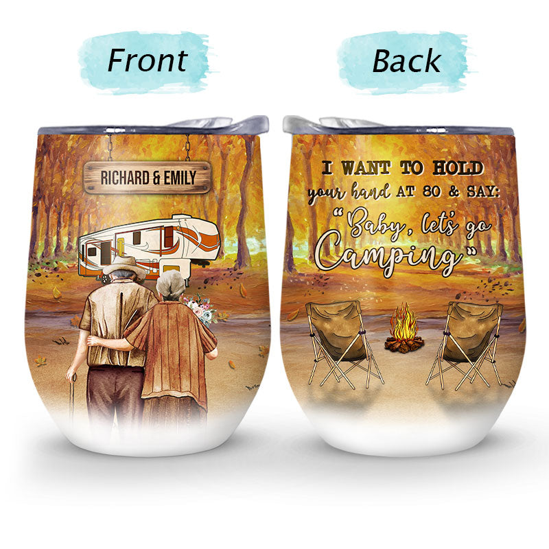 Fall Camping Couple I Want To Hold Your Hand Custom Wine Tumbler