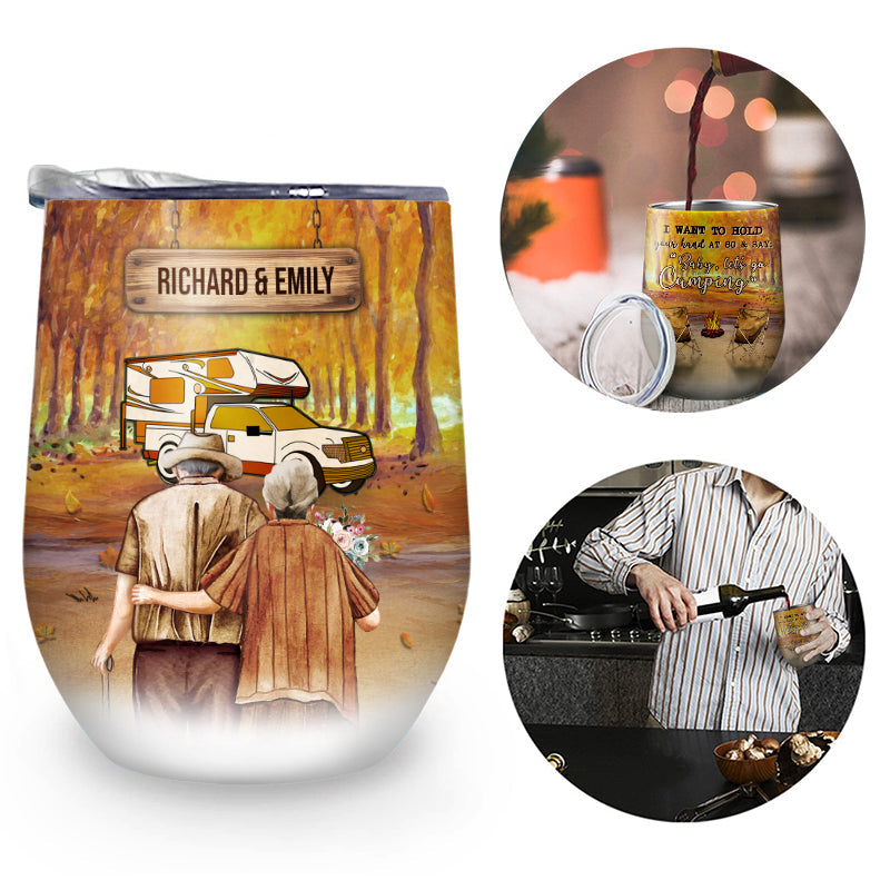 Fall Camping Couple I Want To Hold Your Hand Custom Wine Tumbler