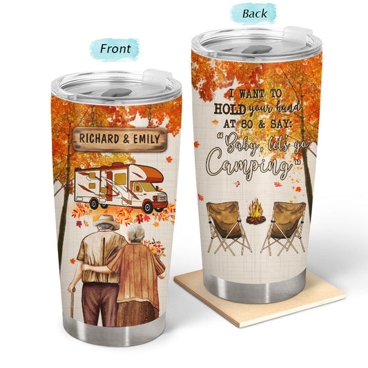Fall Camping Old Couple Baby Let's Go Camping - Gift For Couple - Personalized Custom Tumbler