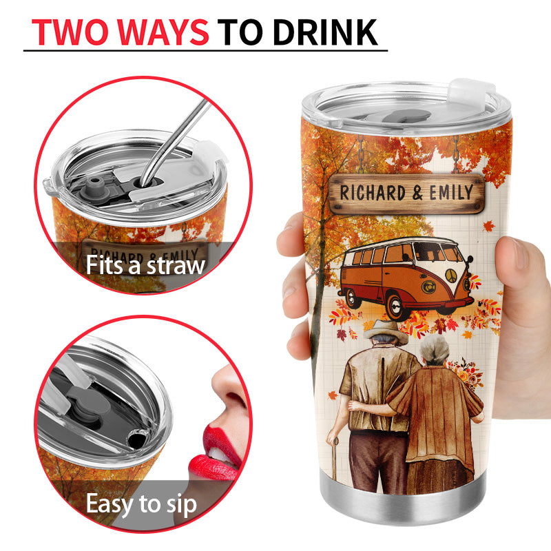 Fall Camping Old Couple Baby Let's Go Camping - Gift For Couple - Personalized Custom Tumbler