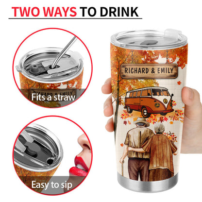 Fall Camping Old Couple Baby Let's Go Camping - Gift For Couple - Personalized Custom Tumbler
