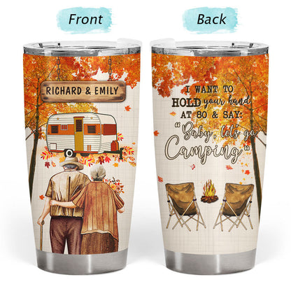 Fall Camping Old Couple Baby Let's Go Camping - Gift For Couple - Personalized Custom Tumbler