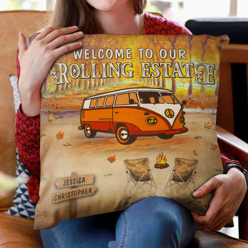 Fall Camping Welcome Our Rolling Estate - Personalized Custom Pillow