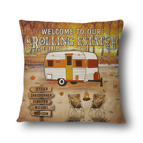 Fall Camping Welcome Our Rolling Estate - Personalized Custom Pillow
