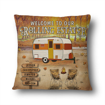 Fall Camping Welcome Our Rolling Estate - Personalized Custom Pillow