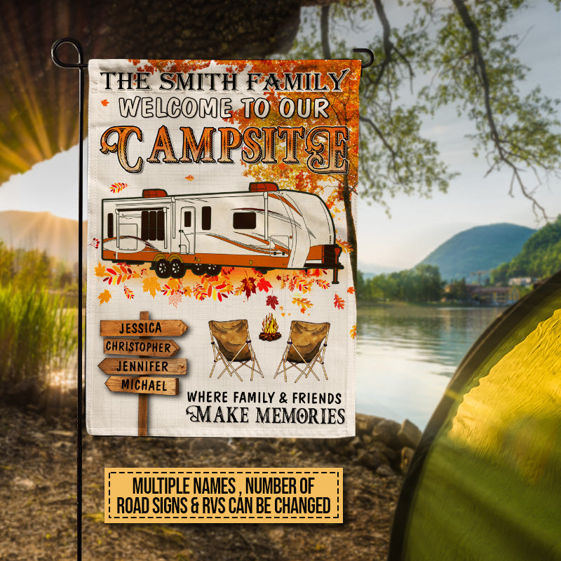 Fall Camping Welcome To Our Campsite Custom Flag, Camping Autumn Season Outdoor Decor