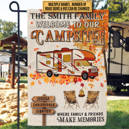 Fall Camping Welcome To Our Campsite Custom Flag, Camping Autumn Season Outdoor Decor