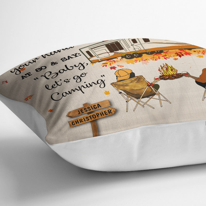 Fall Camping Young Couple Hold Your Hand At 80 - Personalized Custom Pillow
