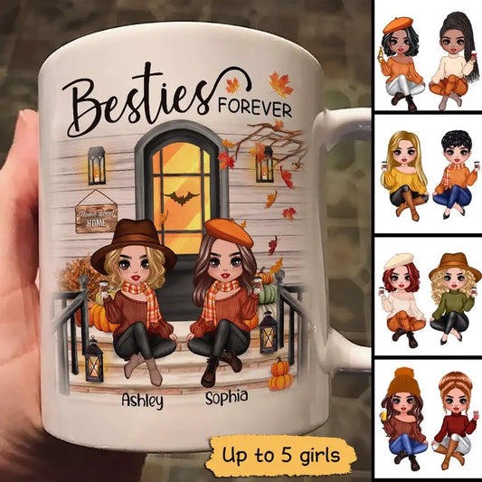 Fall Season Best Friends Sisters Front Porch Personalized Mug (11oz) Mug The Next Custom Gift