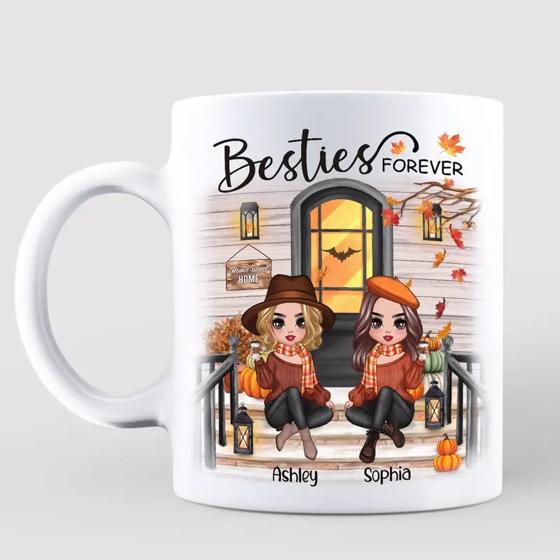 Fall Season Best Friends Sisters Front Porch Personalized Mug (11oz) Mug The Next Custom Gift