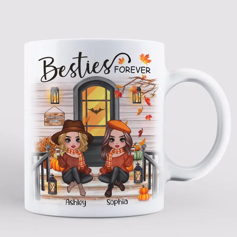 Fall Season Best Friends Sisters Front Porch Personalized Mug (11oz) Mug The Next Custom Gift