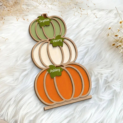 Fall Season Pumpkins Stack With Names Personalized 2-Layer Wooden Standing Plaque 2 Layers Wooden Plaque The Next Custom Gift