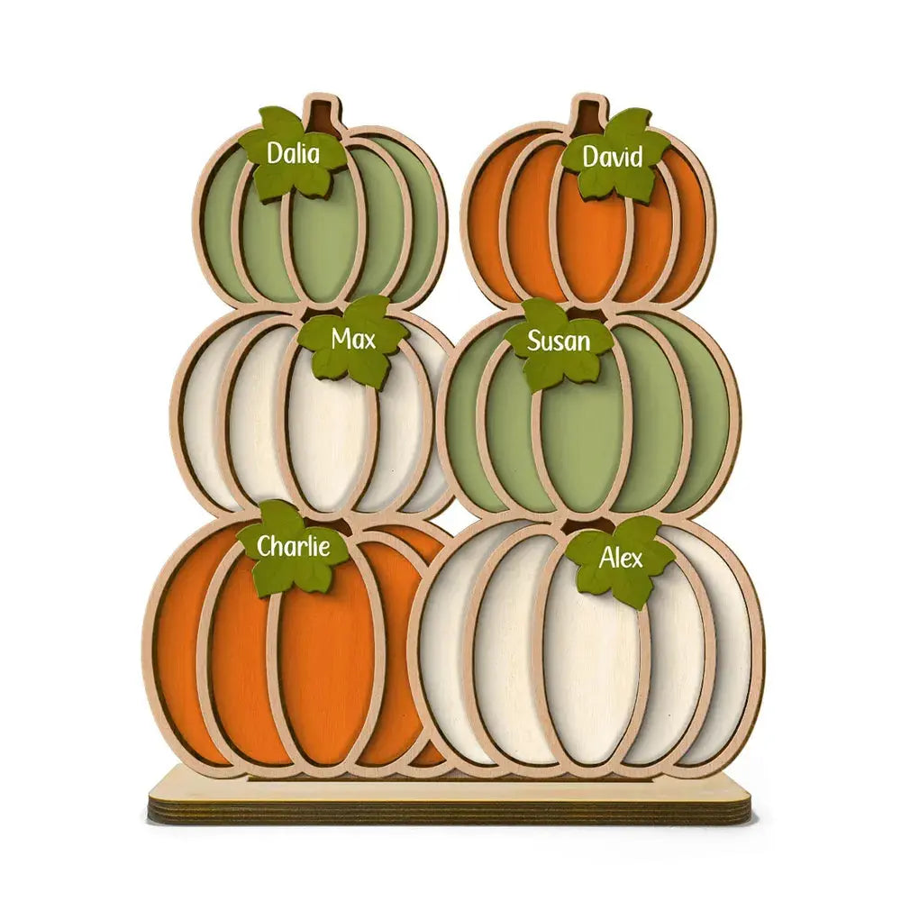 Fall Season Pumpkins Stack With Names Personalized 2-Layer Wooden Standing Plaque 2 Layers Wooden Plaque The Next Custom Gift