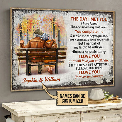 Fall Old Couple The Day I Met You Custom Poster, Personalized Fall Couple Wall Art, Couple Gift