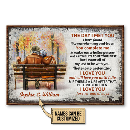 Fall Old Couple The Day I Met You Custom Poster, Personalized Fall Couple Wall Art, Couple Gift