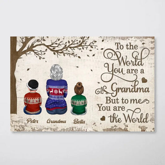 Family - Back View Grandma Grandchildren Sitting Under Tree - Personalized Poster - The Next Custom Gift  Poster