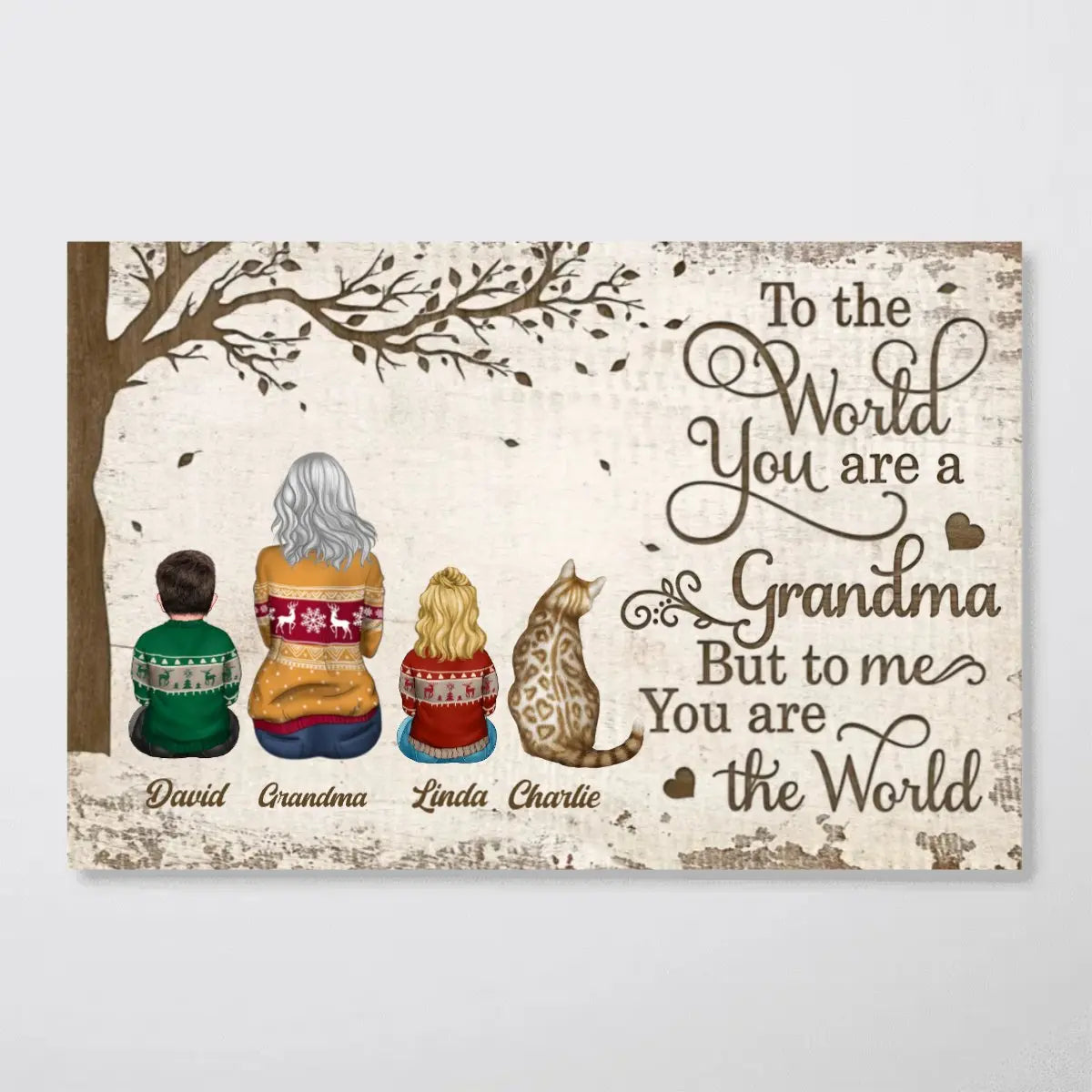 Family - Back View Grandma Grandchildren Sitting Under Tree - Personalized Poster - The Next Custom Gift  Poster