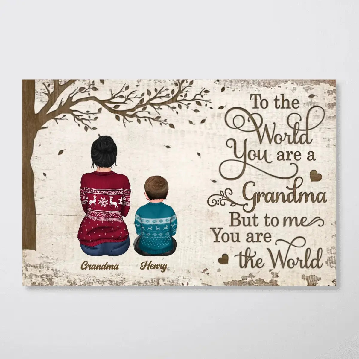 Family - Back View Grandma Grandchildren Sitting Under Tree - Personalized Poster - The Next Custom Gift  Poster