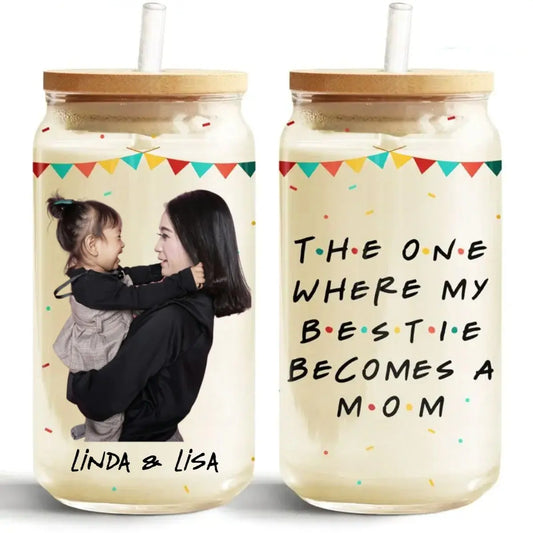 Family - Becomes A Mom - Personalized Clear Glass Can (TL) Glass Can The Next Custom Gift