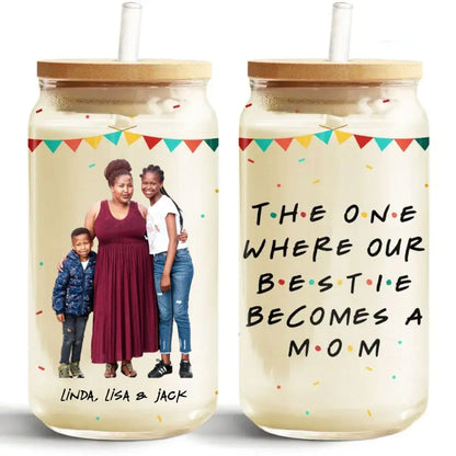 Family - Becomes A Mom - Personalized Clear Glass Can (TL) Glass Can The Next Custom Gift