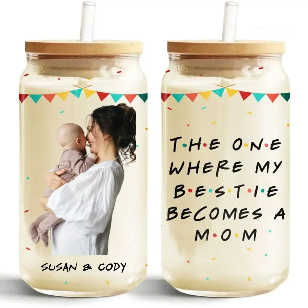 Family - Becomes A Mom - Personalized Clear Glass Can (TL) Glass Can The Next Custom Gift