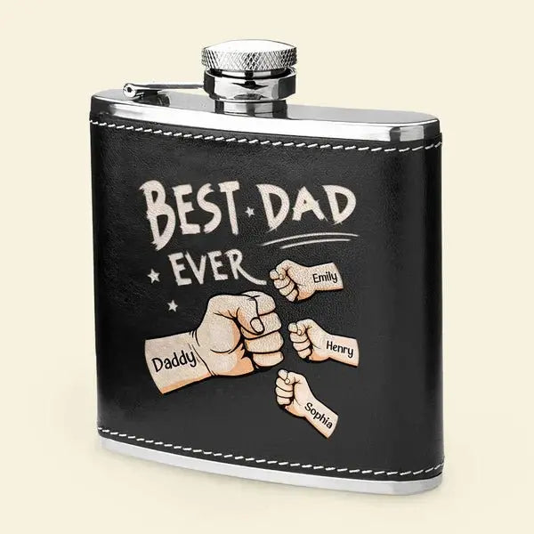 Family - Best Dad Ever - Personalized Leather Flask Leather Flask The Next Custom Gift