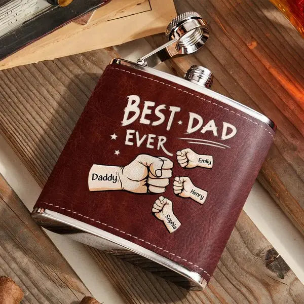 Family - Best Dad Ever - Personalized Leather Flask Leather Flask The Next Custom Gift