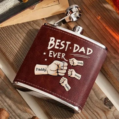 Family - Best Dad Ever - Personalized Leather Flask Leather Flask The Next Custom Gift