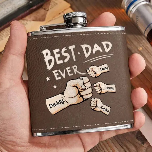 Family - Best Dad Ever - Personalized Leather Flask Leather Flask The Next Custom Gift