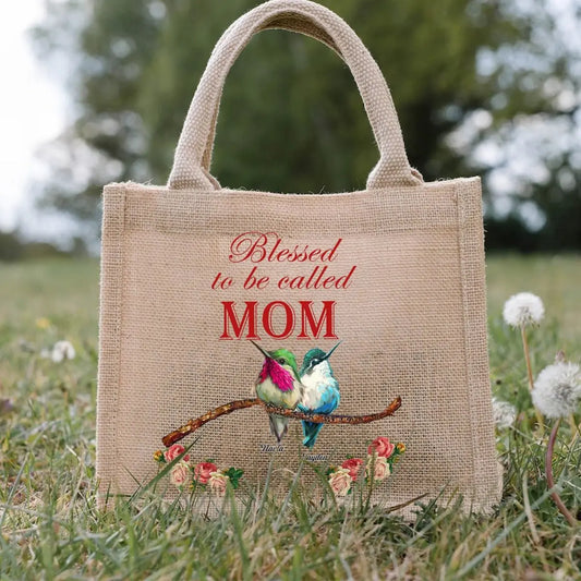 Family - Blessed Bird Grandma Kids Flower - Personalized Jute Tote Bag Canvas Bag The Next Custom Gift