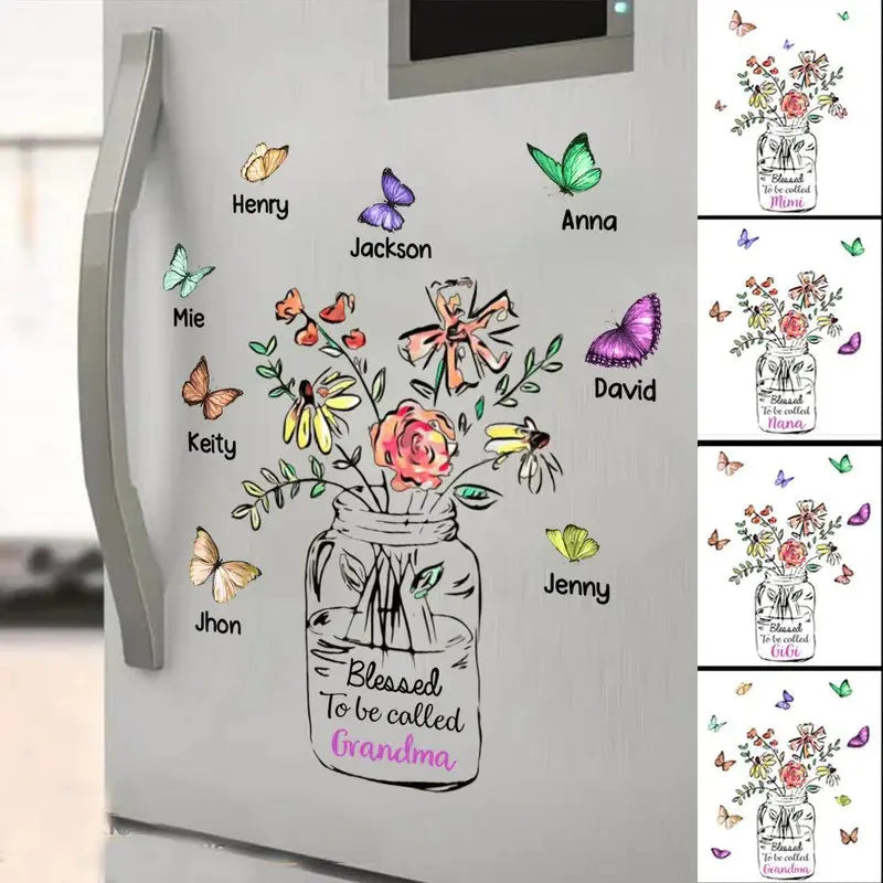 Family - Blessed To Be Called Grandma Mom Vase of Flower -  Personalized Sticker  The Next Custom Gift