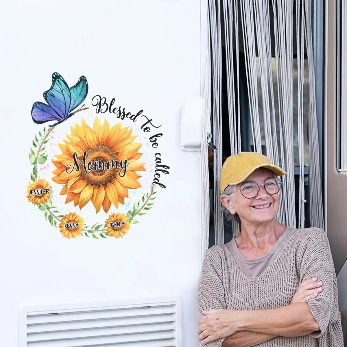 Family - Blessed To Be Called Grandma Sunflower - Personalized Decor Decal Decal The Next Custom Gift