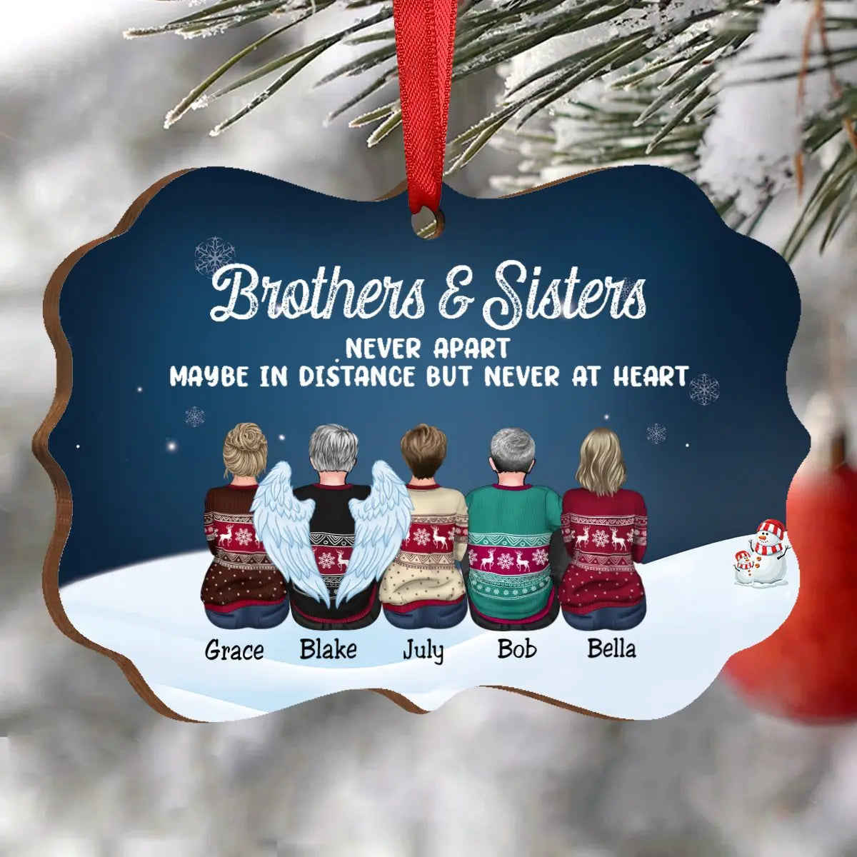 Family - Brothers & Sisters Never Apart Maybe In Distance But Never At Heart - Personalized Christmas Ornament (Ver 3)