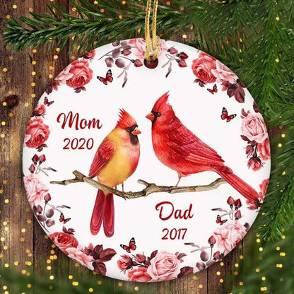 Family - Cardinal Floral Frame Memorial - Personalized Circle Ornament(AQ)
