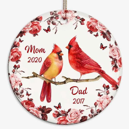 Family - Cardinal Floral Frame Memorial - Personalized Circle Ornament(AQ)