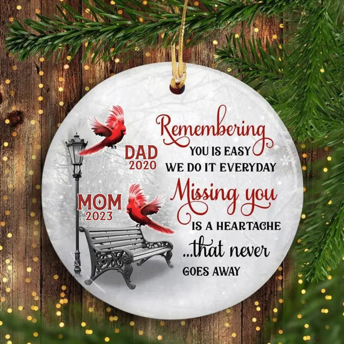 Family - Cardinals Winter Memorial - Personalized Circle Ornament ornament The Next Custom Gift