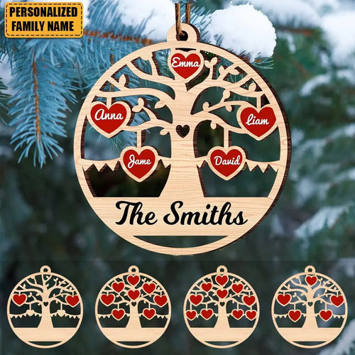 Family - Christmas Family Tree of life with Sweet Heart Members - Personalized Ornament