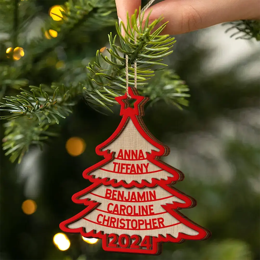 Family Christmas Tree - Personalized 2-Layered Wooden Ornament Ornament The Next Custom Gift