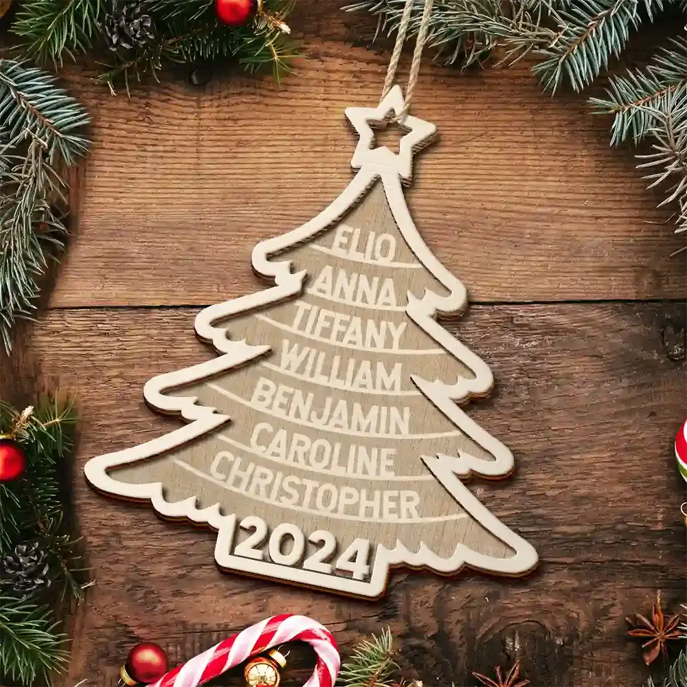 Family Christmas Tree - Personalized 2-Layered Wooden Ornament Ornament The Next Custom Gift