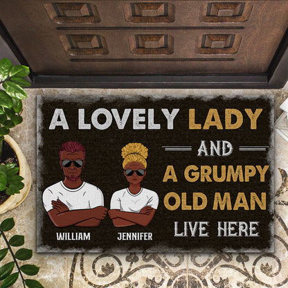 Family Couple A Lovely Lady And A Grumpy Old Man Live Here - Personalized Custom Doormat