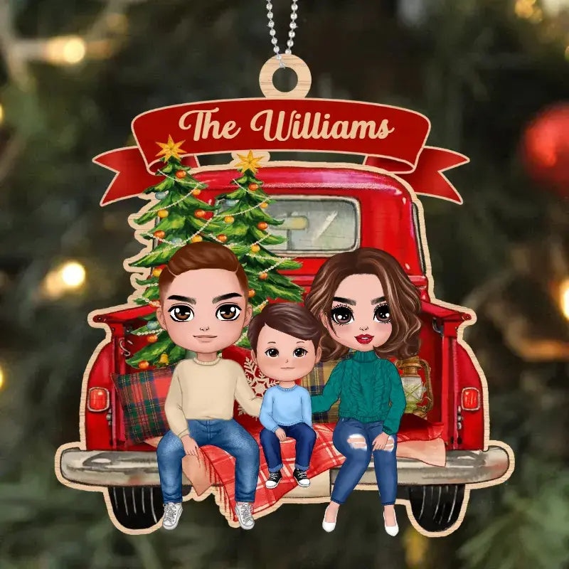 Family Couple On Christmas Truck Personalized Wooden Ornament ornament The Next Custom Gift