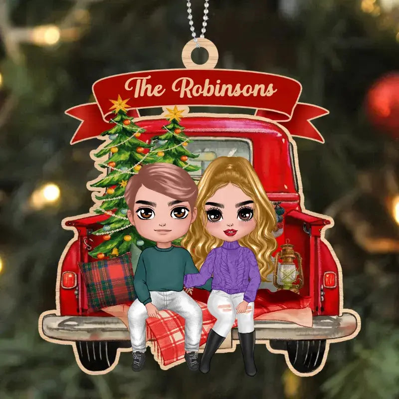 Family Couple On Christmas Truck Personalized Wooden Ornament ornament The Next Custom Gift